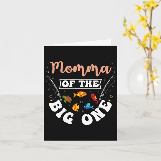 ママのビッグワン魚釣り誕生日パーティーBday C カード (黄色い花)