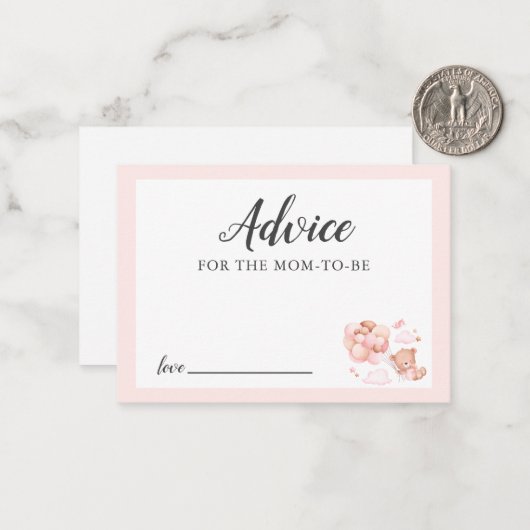 ママのピンクのテディベアのベビーシャワー用アドバイス ノートカード (正面/裏面インサイチュ)