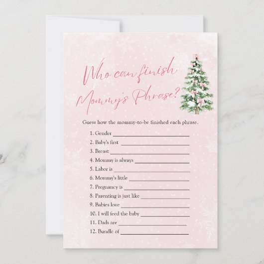 ママのフレーズを終えられる冬の赤ちゃんシャワー 招待状 (正面)