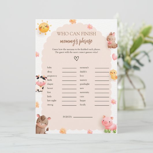 ママのフレーズを終えるベビーシャワーゲームカード 招待状 (スタンド正面)