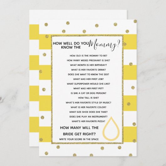ママのベビーシャワーのゲームをよく知ってる？ 招待状 (正面/裏面)
