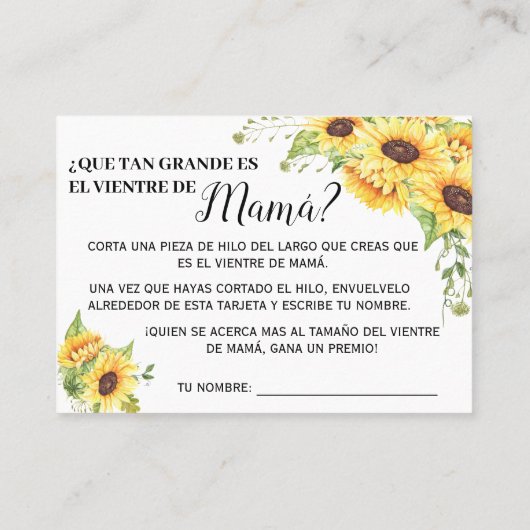 ママのベリーゲームのバイリンガルシャワーカードの大きさ プレイスカード (裏面)