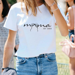 ママのミニマリストレタリング リボン付き 女性用 トライブレンドTシャツ