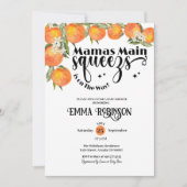 ママのメインスクイーズベイビーシャワーオレンジウォーターカラー 招待状 (正面)