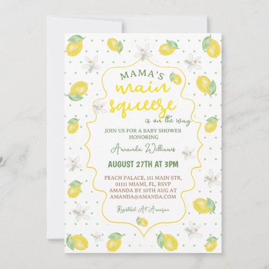 ママのメインスクイーズ赤ちゃんシャワー 招待状 (正面)