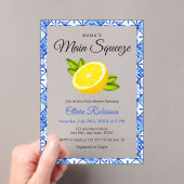 ママのメイン絞りブルータイルレモンベビーシャワー アクリル招待状 (インサイチュ (ポータブル))