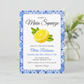 ママのメイン絞りブルータイルレモンベビーシャワー 招待状 (スタンド正面)