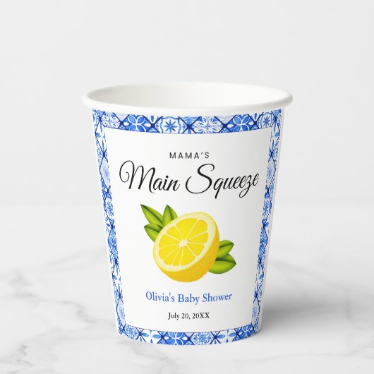 ママのメイン絞りブルータイルレモンベビーシャワー 紙コップ (裏面)