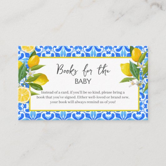ママのメイン絞りレモン赤ちゃんシャワーブックリクエスト エンクロージャーカード (正面)