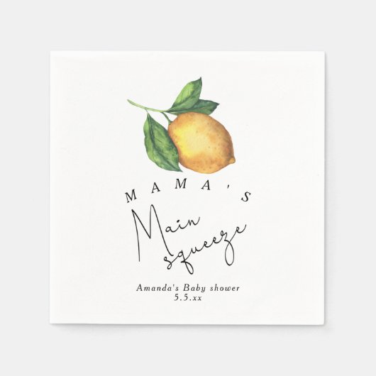 ママのメイン絞りレモン赤ちゃんシャワー スタンダードカクテルナプキン (正面)
