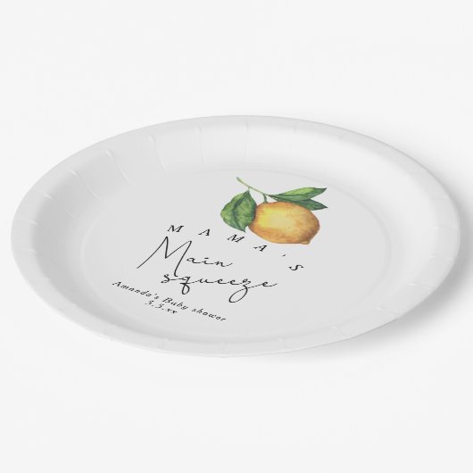 ママのメイン絞りレモン赤ちゃんシャワー ペーパープレート (アングル)