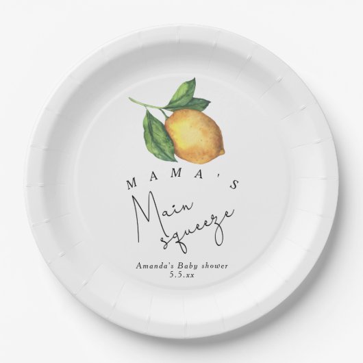 ママのメイン絞りレモン赤ちゃんシャワー ペーパープレート (正面)