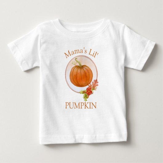 ママのリトルパンプキン | 赤ちゃんの初めての感謝祭 ベビーTシャツ (正面)