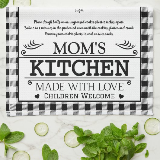 ママのレシピ白黒ファームハウスバッファロープレイド キッチンタオル (折り畳み)