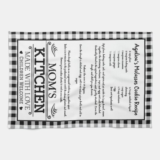 ママのレシピ白黒ファームハウスバッファロープレイド キッチンタオル (横)