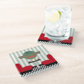 ママのレトロダイナーとバーガー&ビール ガラスコースター (アングル)