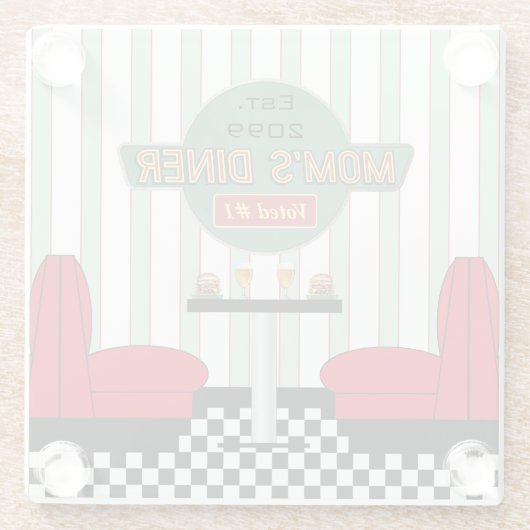 ママのレトロダイナーとバーガー&ビール ガラスコースター (裏面)