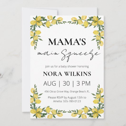 ママの主な絞り柑橘系ベビーシャワーの招待 招待状 (正面)
