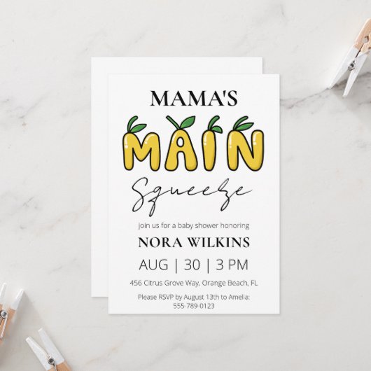 ママの主な絞り柑橘系ベビーシャワーの招待 招待状 (正面/裏面インサイチュ)