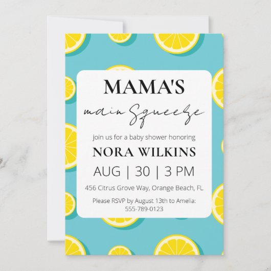 ママの主な絞り柑橘系ベビーシャワーの招待 招待状 (正面)