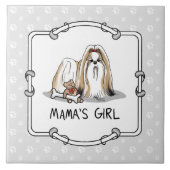 ママの女の子シーズー（犬）子tzu (tan white)犬ママかわいい タイル (正面)