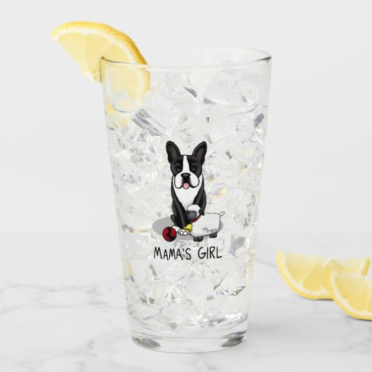 ママの女の子#2ボストンテリア犬（黒）かわいい タンブラーグラス (アイス正面)