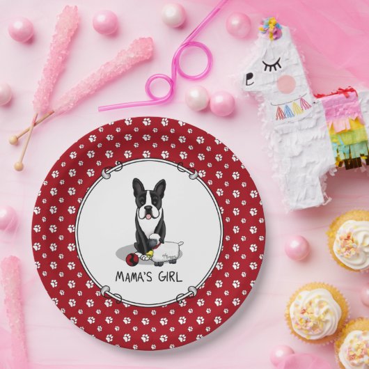 ママの女の子#2ボストンテリア犬(黒)かわいい ペーパープレート (パーティー)