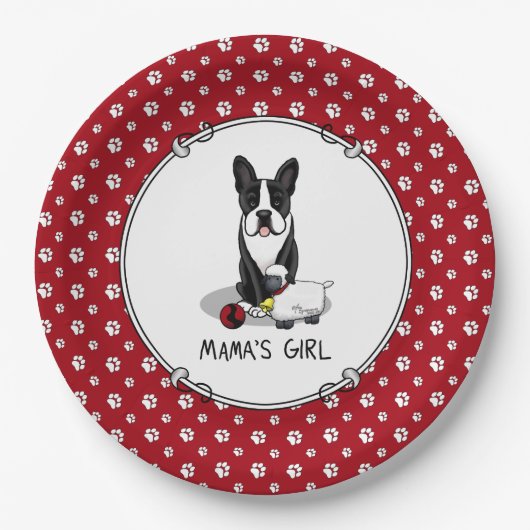 ママの女の子#2ボストンテリア犬(黒)かわいい ペーパープレート (正面)