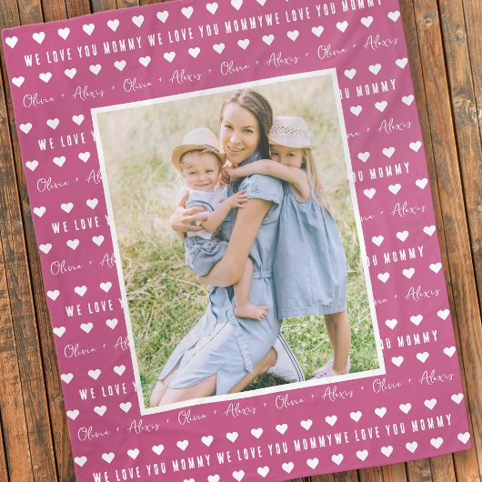 ママの子供の名前フォトキープサケ大好き フリースブランケット