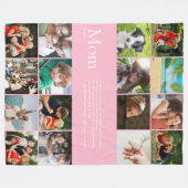 ママの定義 ファミリーフォトコラージュ ピンク フリースブランケット (正面(横))