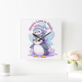 ママの愛は魔法 | かわいい妖精ペンギンのウォールクロック スクエア壁時計 (ホーム)