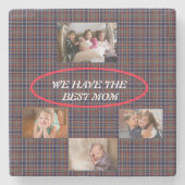 ママの愛を表示タータンチェックPlaid 4写真フリースタイル ストーンコースター (正面)