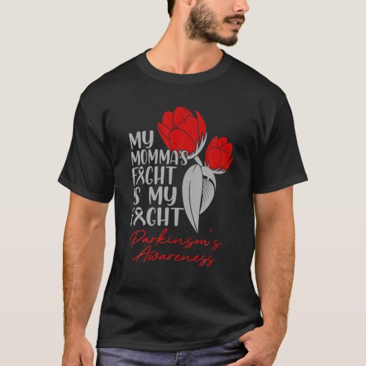 ママの戦い私の戦いパーキンソン赤チューリップ Tシャツ (正面)