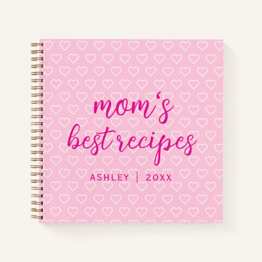 ママの最高のレシピ可愛いピンクのハートパターントレンディー ノートブック (正面)