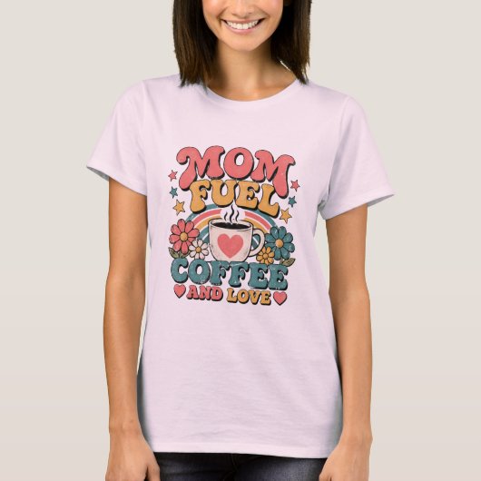 ママの活力コーヒーラブ レトロ母の日ギフト Tシャツ (正面)