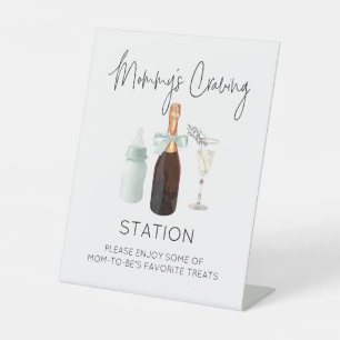 ママの渇望ステーション赤ちゃんシャワー緑のサイン 台座サイン