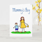 ママの男の子ファミリーキャラクターカスタムグリーティングカード カード (黄色い花)