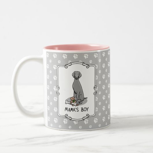 ママの男の子Weimaraner （グレー1）おもちゃ犬のママかわいい ツートーンマグカップ (左)