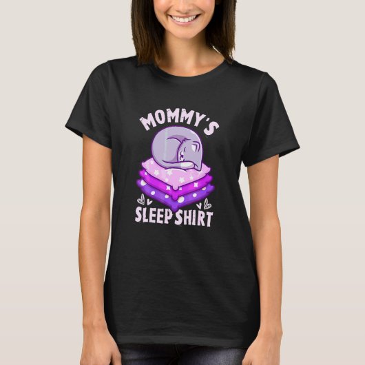 ママの眠り寝てる猫紫 Tシャツ (正面)
