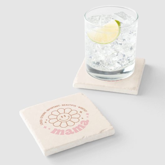 ママの花：愛され、強く、美しく、価値がある ストーンコースター (横)