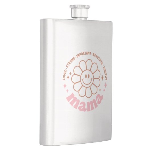 ママの花:愛され、強く、美しく、価値がある フラスク (右)
