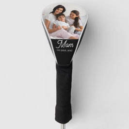 ママの記念すべきブラック＆ホワイトの手書き写真 ゴルフヘッドカバー