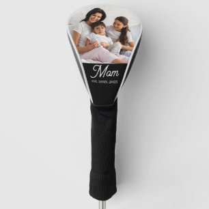 ママの記念すべきブラック＆ホワイトの手書き写真 ゴルフヘッドカバー