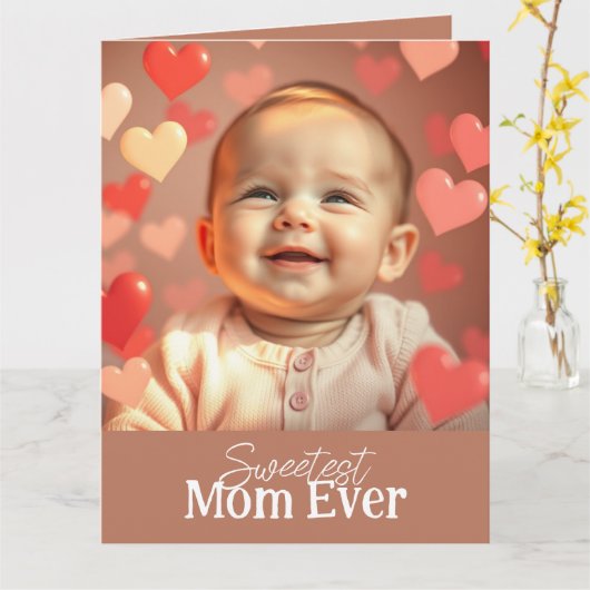 ママの誕生日カード 2枚の写真とメッセージを追加 カード (黄色い花)