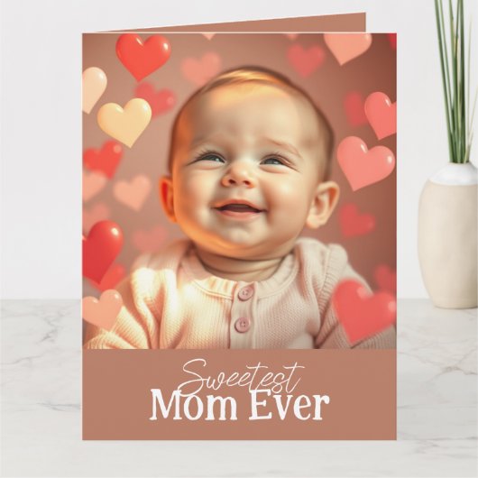 ママの誕生日カード 2枚の写真とメッセージを追加 カード (正面)