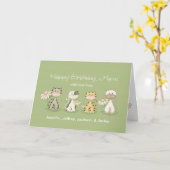 ママの誕生日4匹の猫たち – 名前をカスタムする カード (黄色い花)