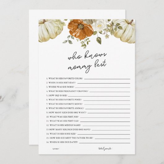 ママの赤ちゃんシャワーカー最高のドを知っているカボチャ 招待状 (正面/裏面)