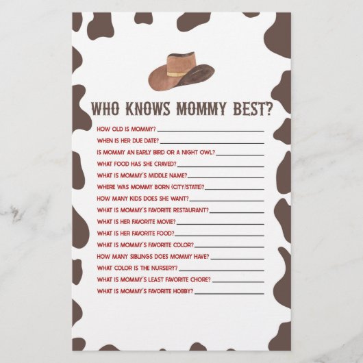 ママの赤ちゃんシャワーゲームを知っているカウボーイロデオ 便箋 (正面)