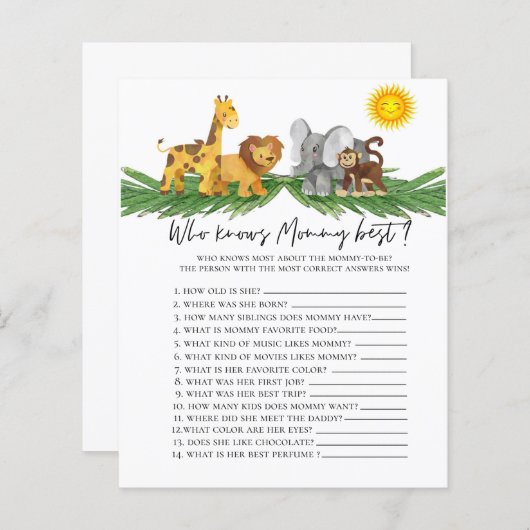 ママの赤ちゃんシャワーゲームを知っているサファリの動物 (正面/裏面)