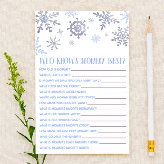 ママの赤ちゃんシャワーゲームを知っているブルースノーフレーク 便箋